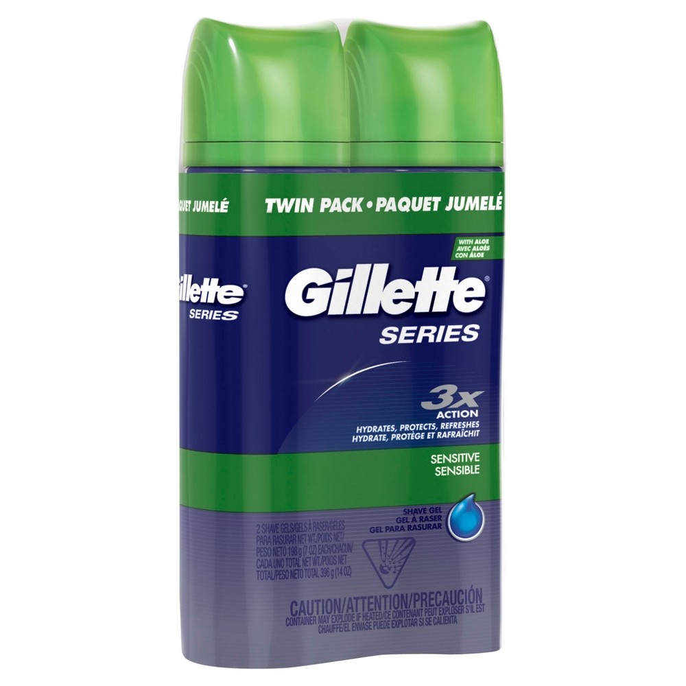 slide 4 of 4, Gillette Series Soothing Shave Gel for men with Aloe Vera, Twin Pack (2-7oz Cans), 14oz, 14 oz