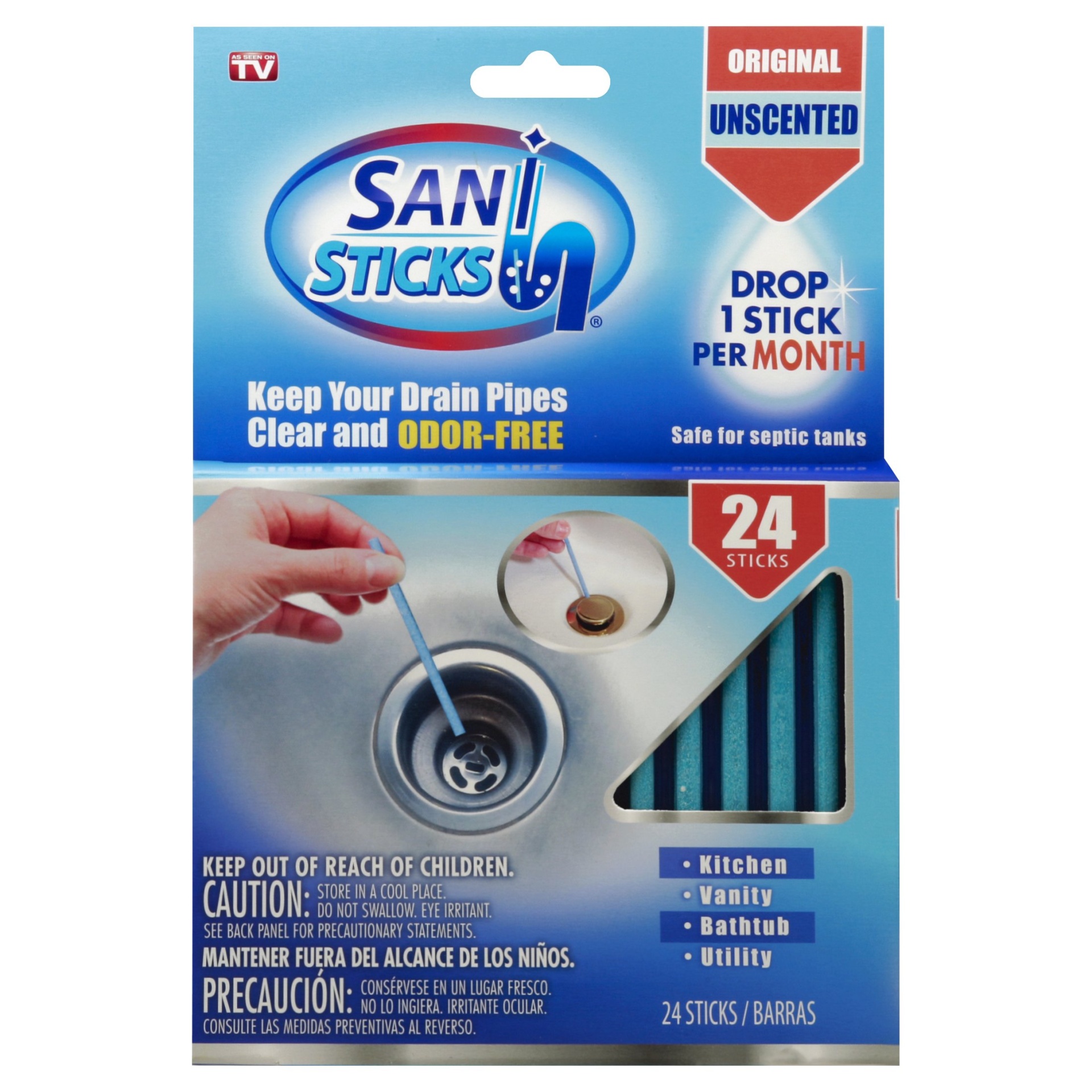 slide 1 of 3, Sani Sticks Lemon Fresh Drain Deodorizer, 24 ct