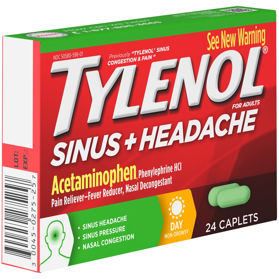 slide 2 of 6, Tylenol Acetaminophen Sinus + Headache Caplets - 24ct, 24 ct