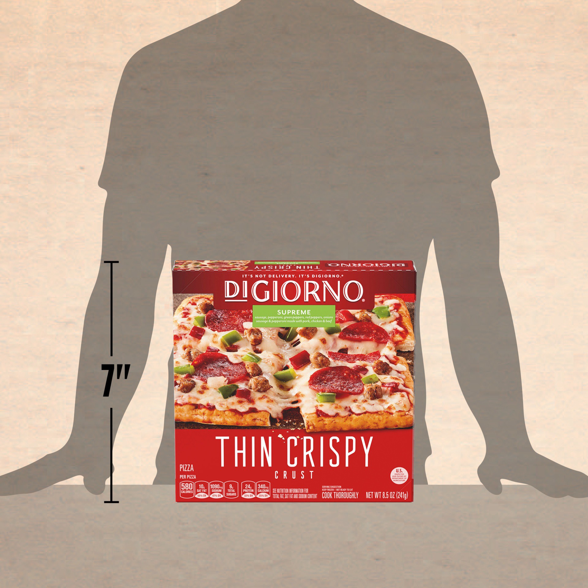 slide 5 of 7, DIGIORNO Small Supreme Thin Crispy Crust Frozen Pizza 8.5 oz. Box, 8.5 oz
