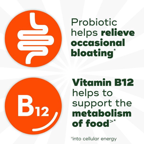 slide 7 of 29, Align, Bloating Relief + Food Digestion, Probiotics for Women and Men, Probiotic Helps Soothe Occasional Bloating*, With Vitamin B12 to Help Support the Metabolism of Food into Cellular Energy*, #1 Doctor Recommended Probiotic Brand‡, 60 Gummies, 60 ct
