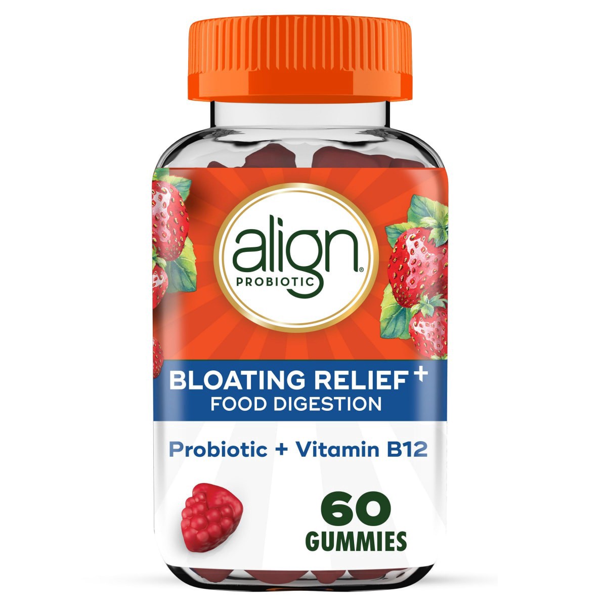 slide 1 of 29, Align, Bloating Relief + Food Digestion, Probiotics for Women and Men, Probiotic Helps Soothe Occasional Bloating*, With Vitamin B12 to Help Support the Metabolism of Food into Cellular Energy*, #1 Doctor Recommended Probiotic Brand‡, 60 Gummies, 60 ct