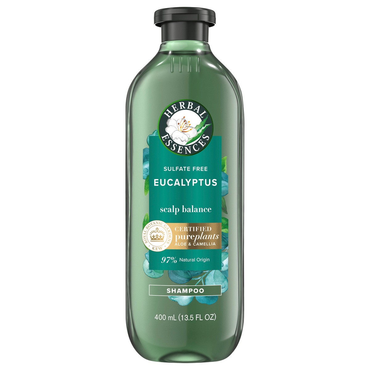 slide 1 of 29, Herbal Essences Eucalyptus Sulfate Free Shampoo, Scalp Balance, 13.5 fl oz, with Certified Camellia Oil and Aloe Vera, For All Hair Types, Especially Dry Scalp, 13.5 fl oz