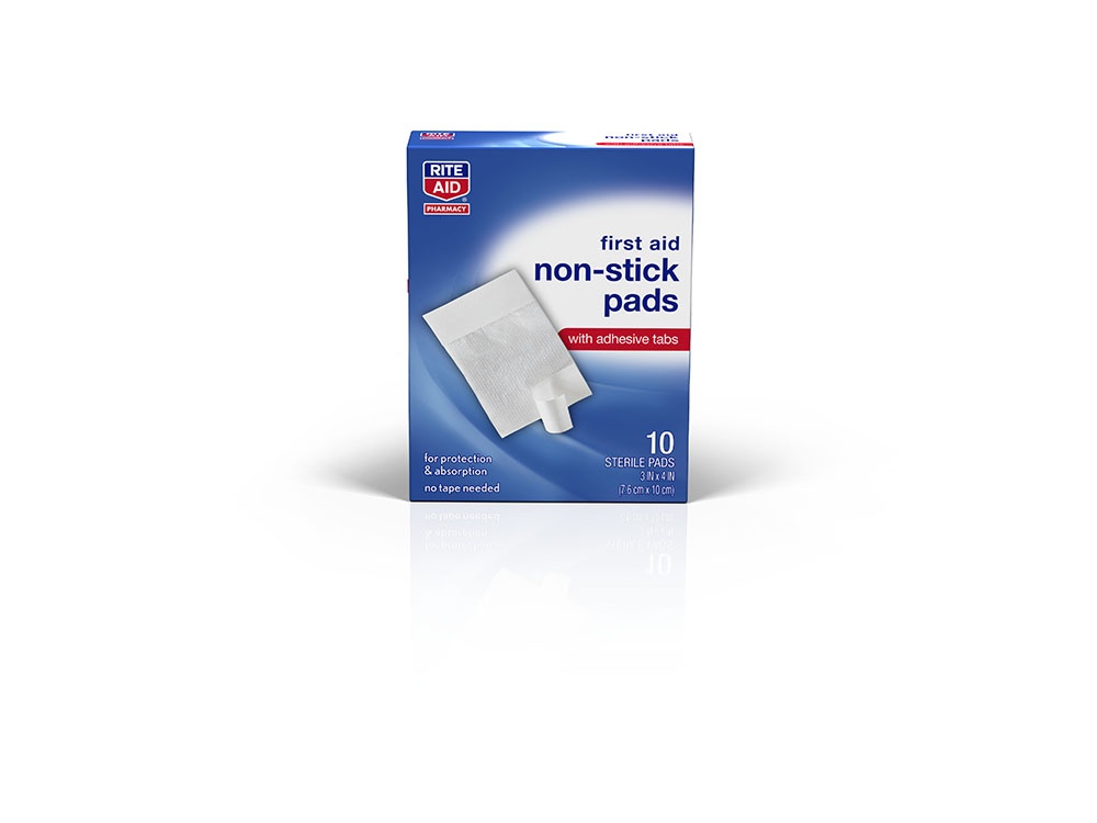 slide 1 of 3, Rite Aid 3x4 Non-Stick Pads with Adhesive Tabs, 10 ct