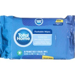 Total Home Flushable Moist Wipes Refill, 180 Ct