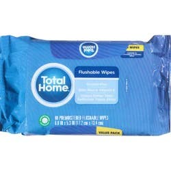Total Home Flushable Moist Wipes Refill, 180 Ct