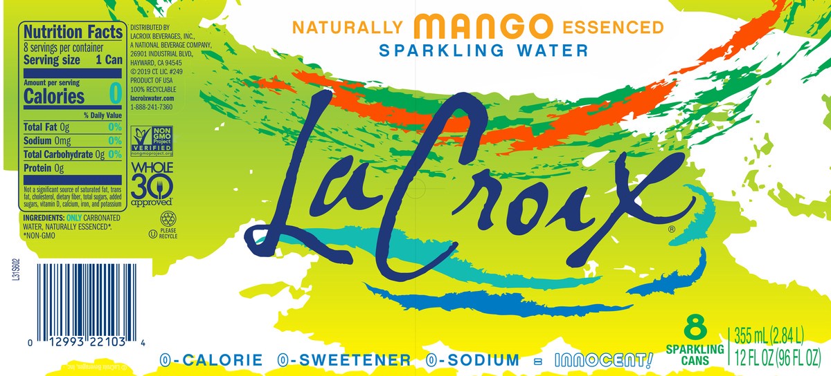 slide 3 of 7, La Croix Mango 8 Pack 12oz, 8 ct