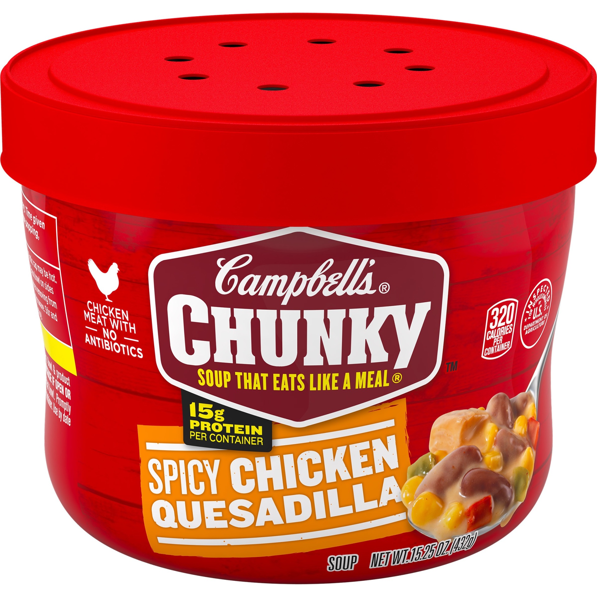 slide 1 of 8, Campbell's Chunky Spicy Chicken Quesadilla Soup Microwavable Bowl, 15.25 oz