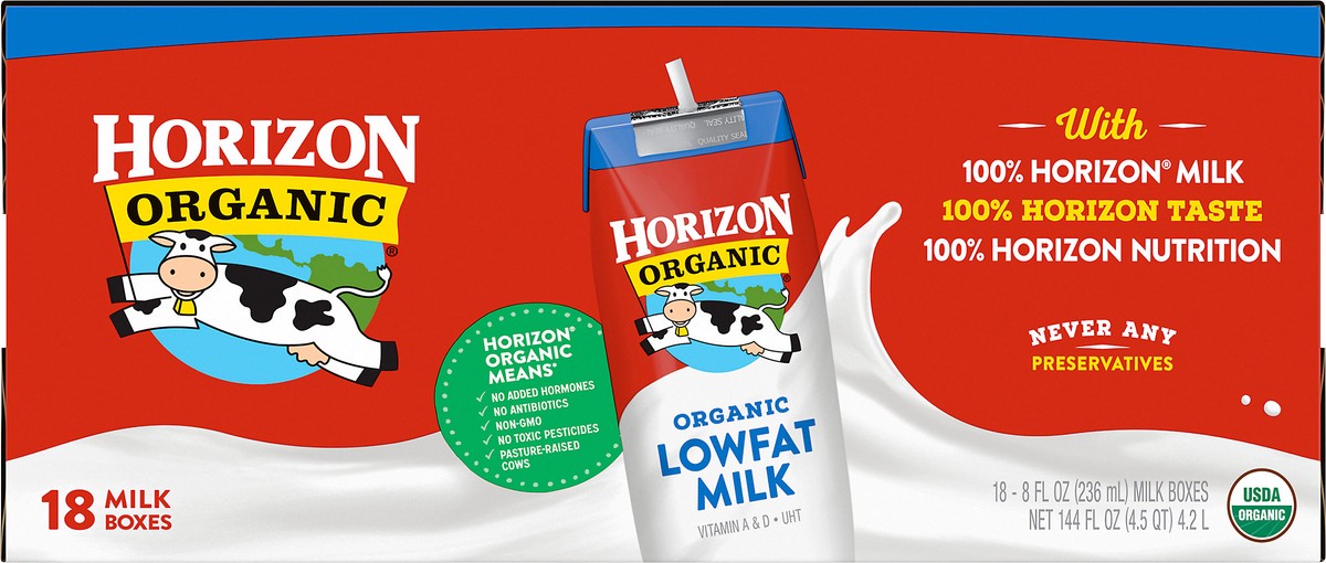 slide 3 of 13, Horizon Organic Shelf-Stable 1% Low Fat milk Boxes, 8 oz., 18 Pack, 8 fl oz