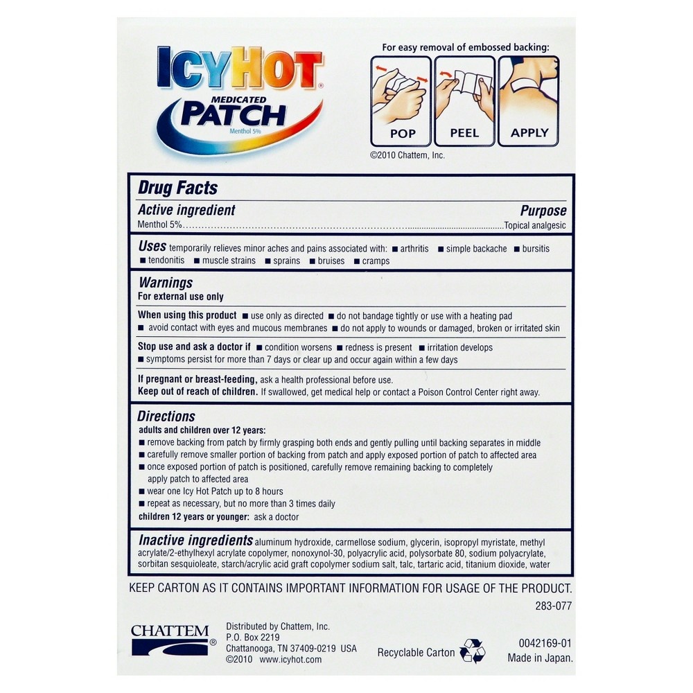 slide 2 of 3, Icy Hot Medicated Patch for Arm, Neck, and Leg, 5 ct