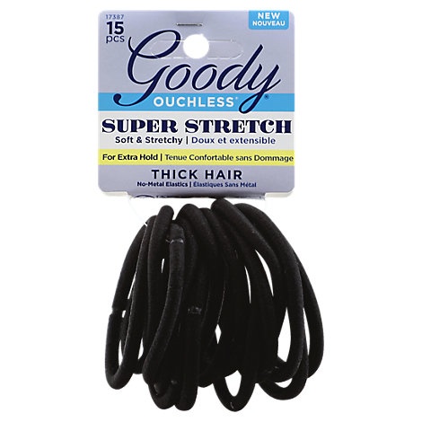slide 1 of 1, Goody Ouchless Elastics No Metal Super Stretch Thick Hair Black, 15 ct