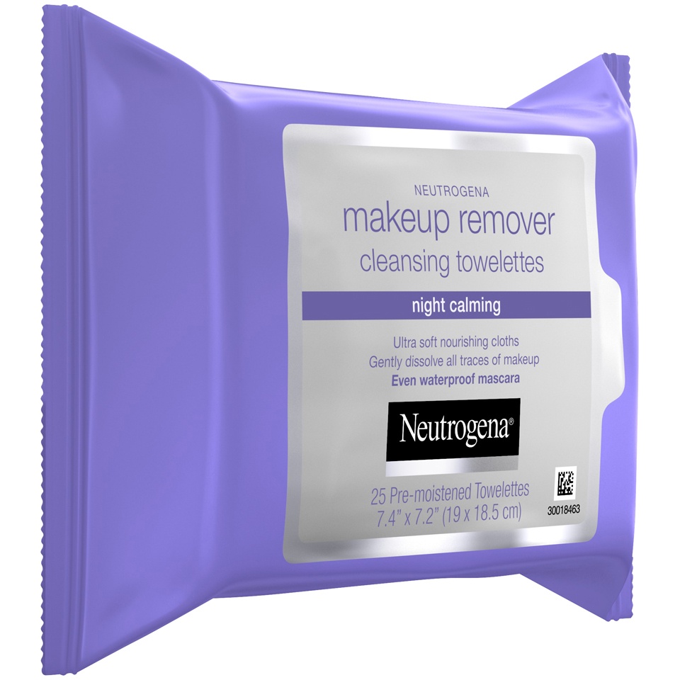 slide 2 of 6, Neutrogena Night Calming Cleansing Makeup Remover Face Wipes, Nighttime Facial Towelettes to Remove Sweat, Dirt & makeup, Leaves Skin Feeling Calm, Alcohol-Free, 100% Plant Based Cloth, 25 ct