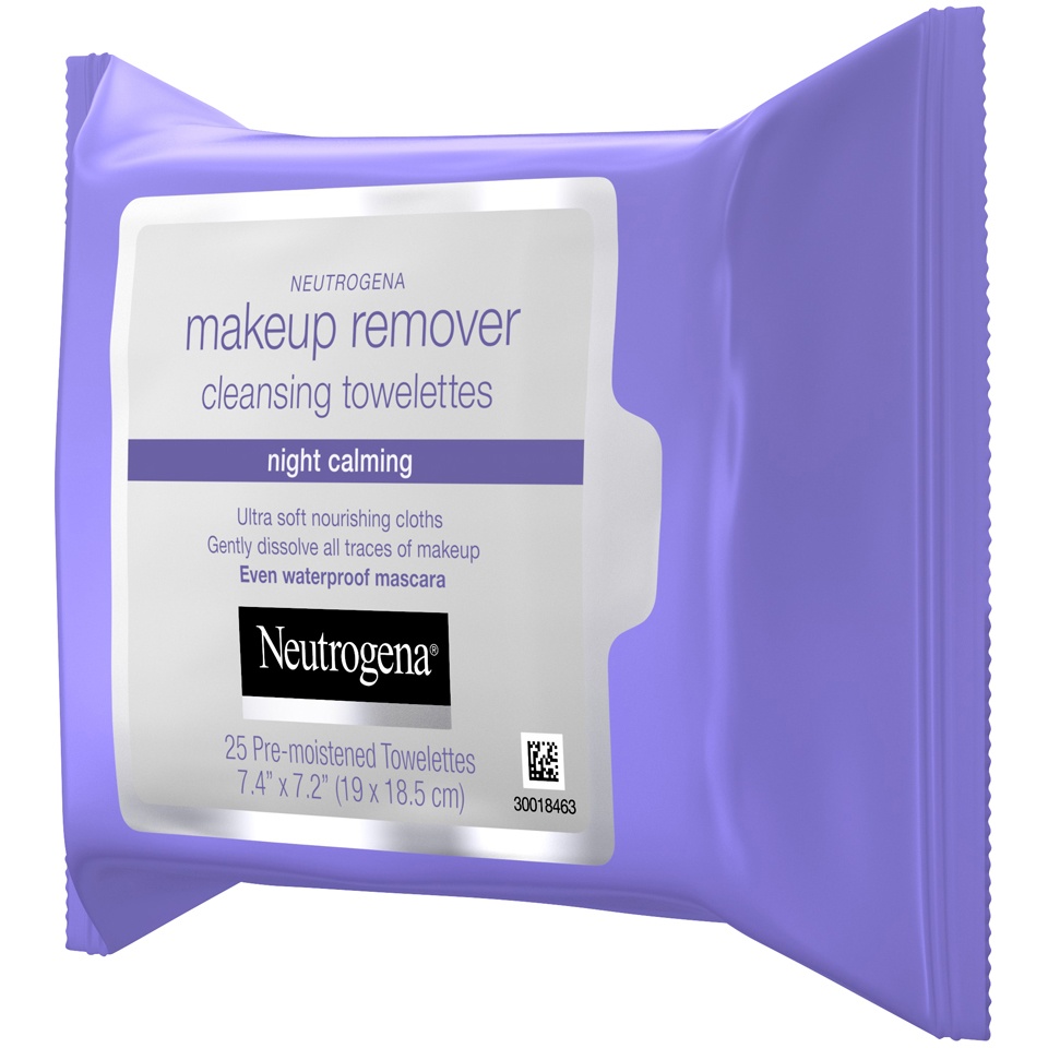 slide 3 of 6, Neutrogena Night Calming Cleansing Makeup Remover Face Wipes, Nighttime Facial Towelettes to Remove Sweat, Dirt & makeup, Leaves Skin Feeling Calm, Alcohol-Free, 100% Plant Based Cloth, 25 ct
