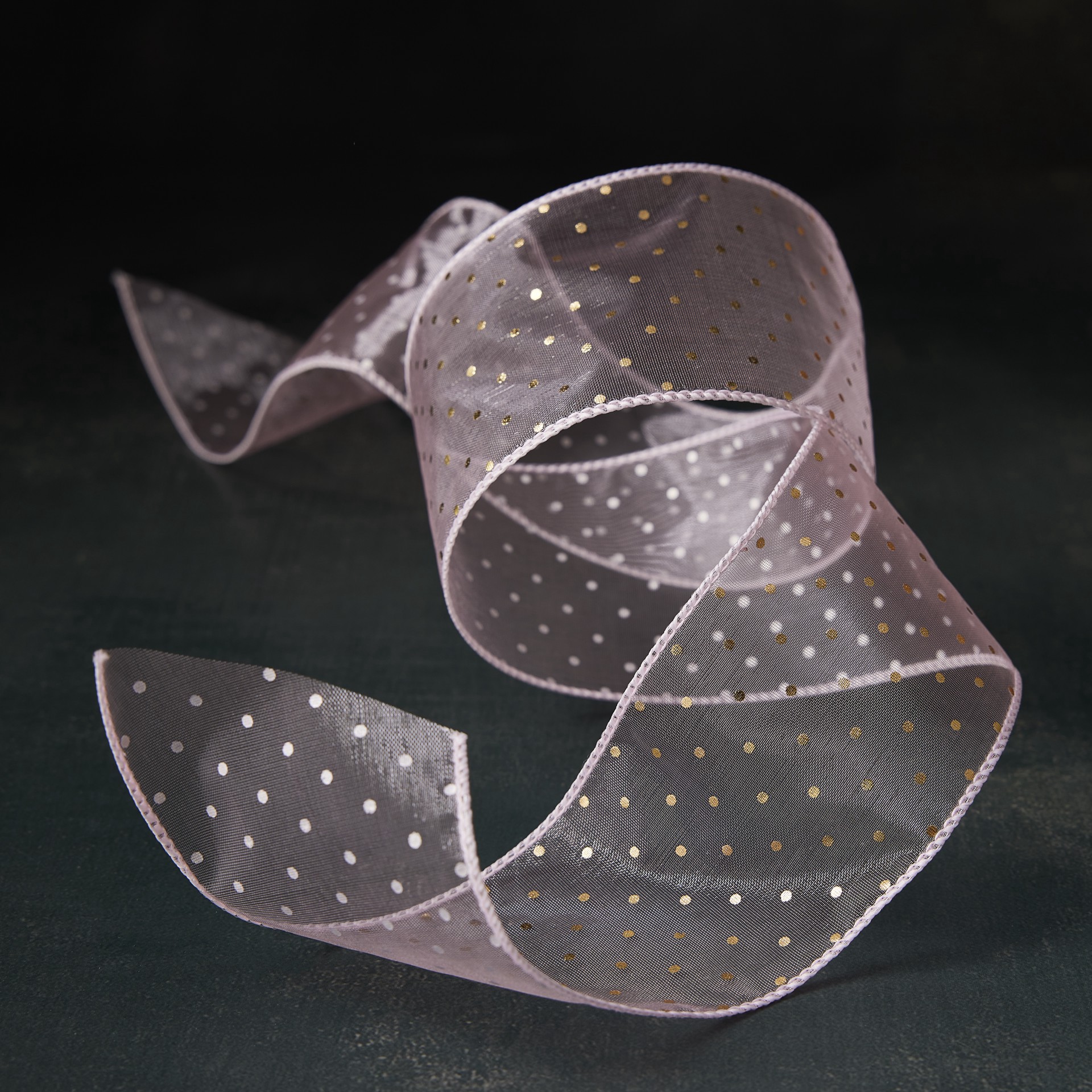 slide 2 of 2, 2.5" X 3yd. Wired Pink & Gold Dotted Ribbon By Celebrate It Classic, 2.5 in x 3 yd