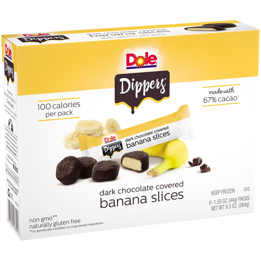 slide 2 of 8, Dole Dippers frozen dark chocolate covered real banana slices, 6 ct; 9.3 oz
