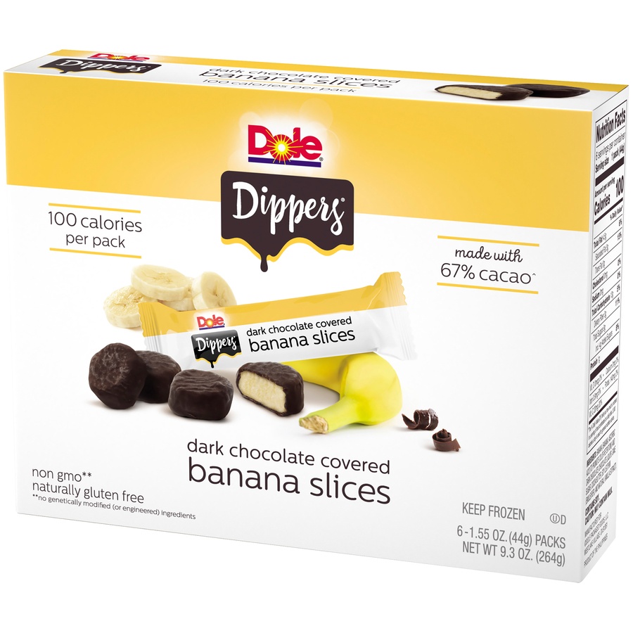 slide 3 of 8, Dole Dippers frozen dark chocolate covered real banana slices, 6 ct; 9.3 oz