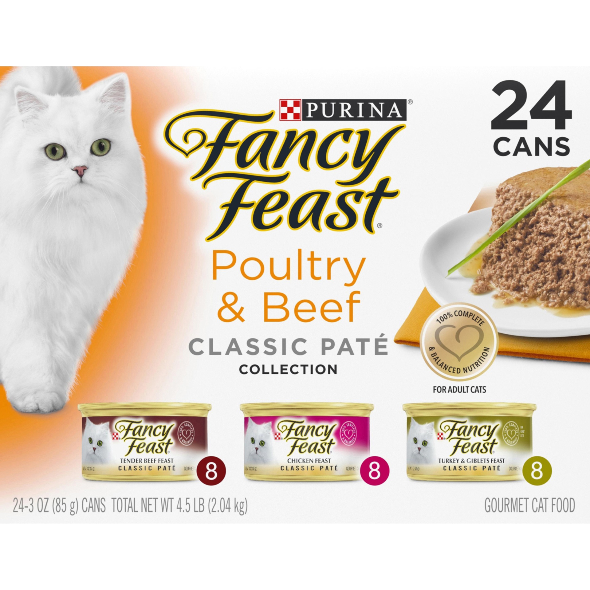 slide 3 of 7, Fancy Feast Purina Fancy Feast Classic Paté Gourmet Wet Cat Food Poultry Chicken, Turkey & Beef Collection - 3oz/24ct Variety Pack, 