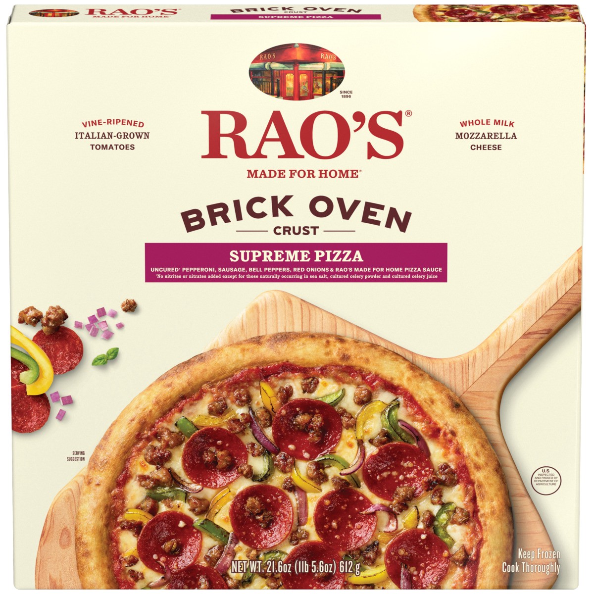 slide 1 of 13, Rao's Homemade Brick Oven Crust Supreme Pizza - 21.6 oz, 21.6 oz