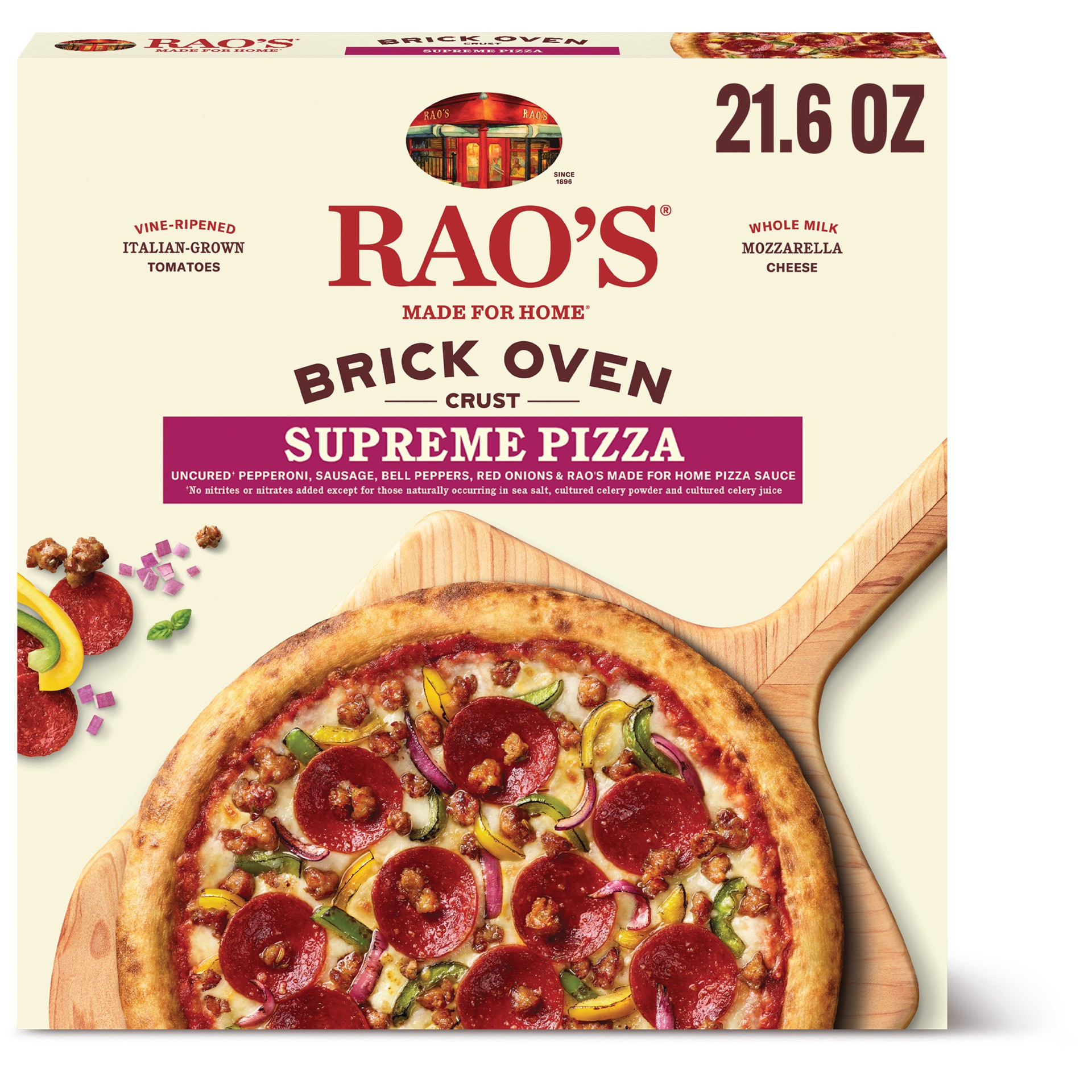 slide 1 of 13, Rao's Homemade Brick Oven Crust Supreme Pizza - 21.6 oz, 21.6 oz