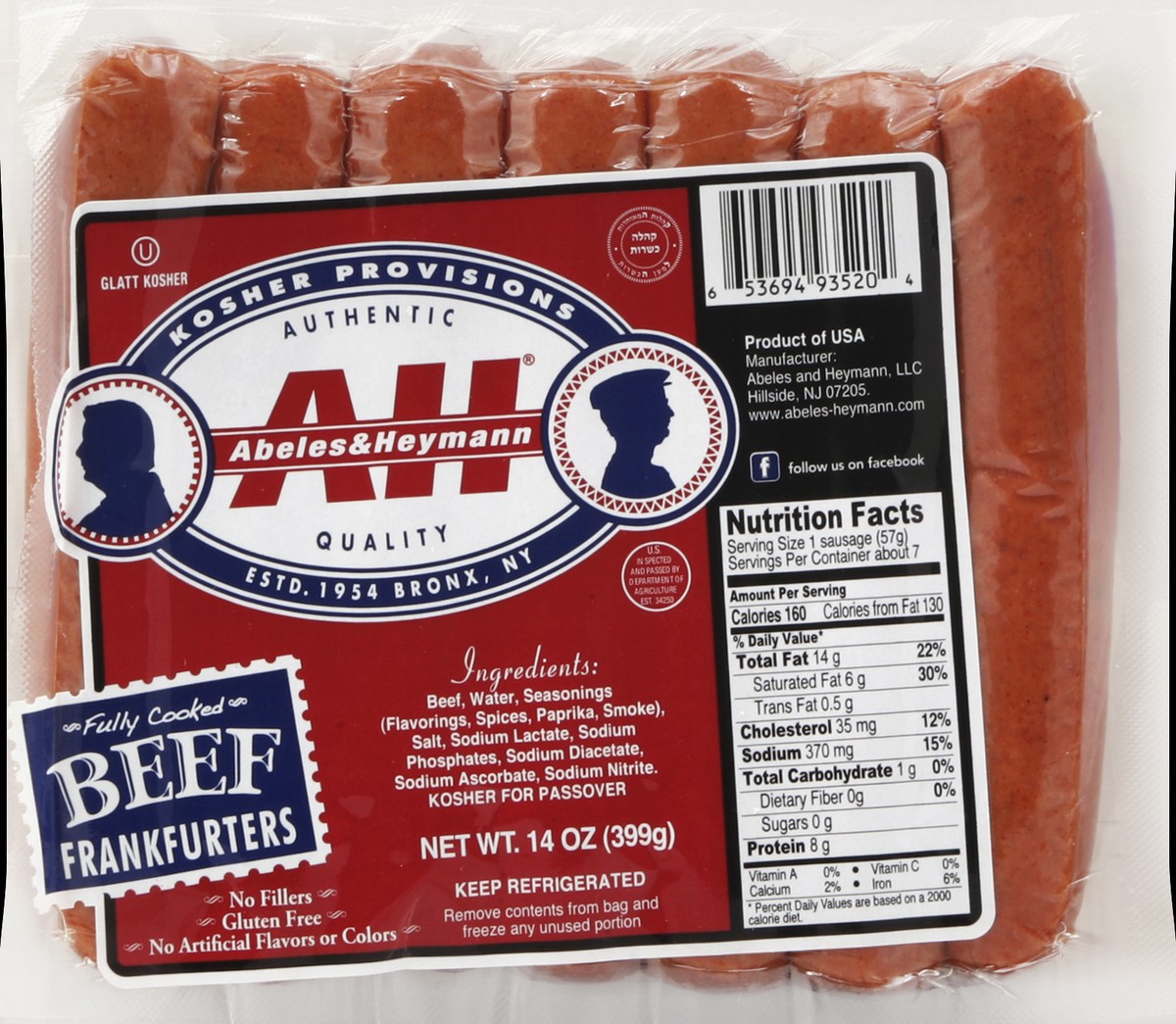slide 5 of 5, A&H Kosher Beef Hot Dogs, 14 oz