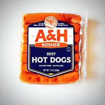 slide 1 of 1, A&H Kosher Beef Hot Dogs, 14 oz
