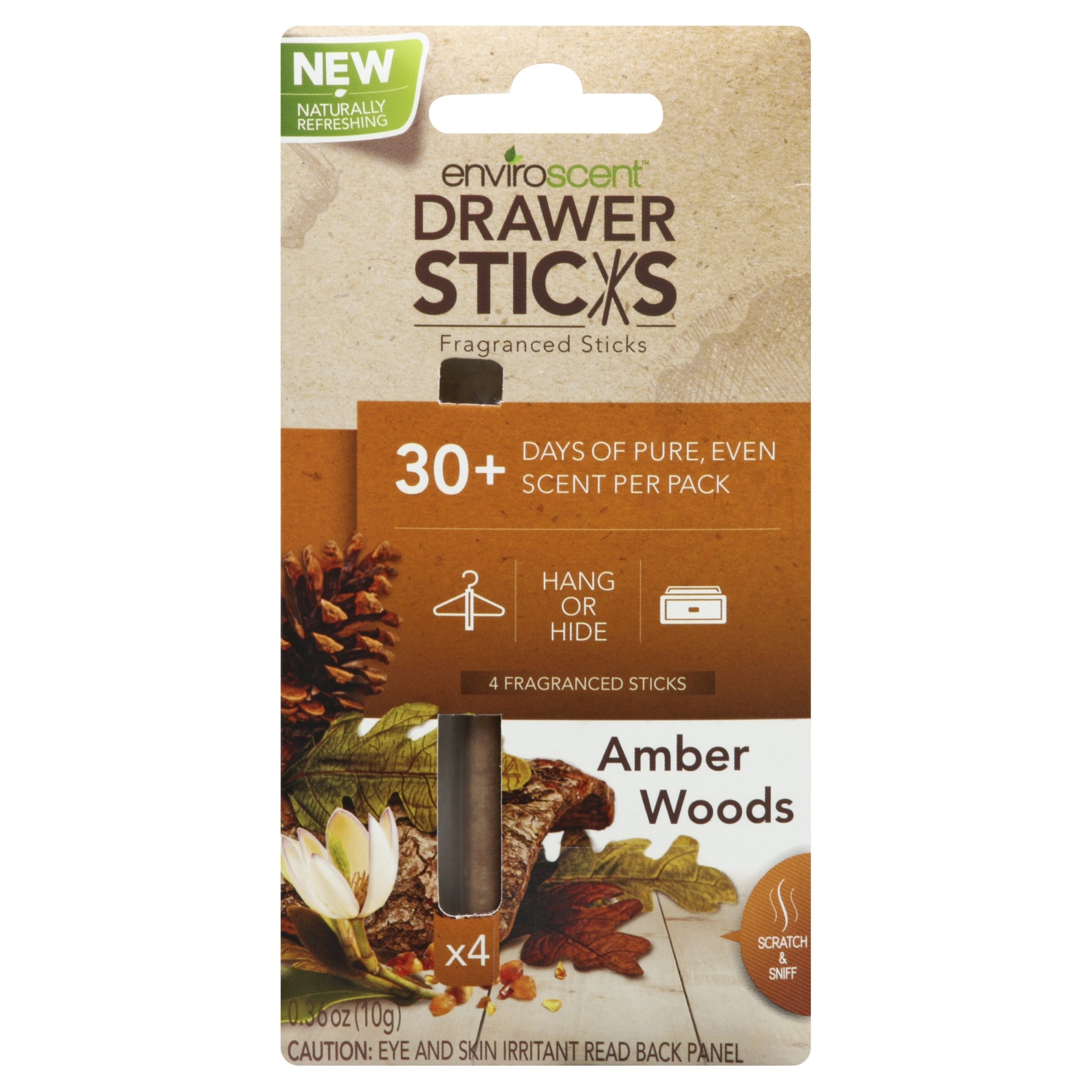 slide 1 of 1, Enviroscent Amber Woods Drawer Sticks, 4 ct