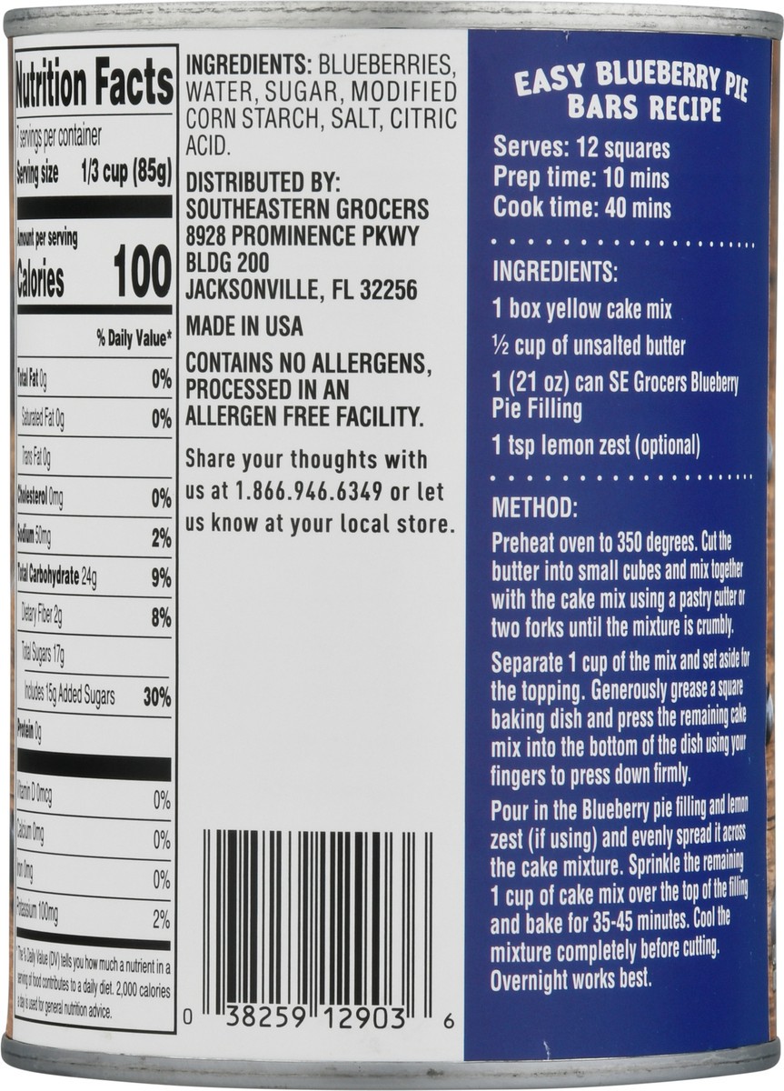 slide 9 of 13, SE Grocers Blueberry Pie Fllng, 21 oz