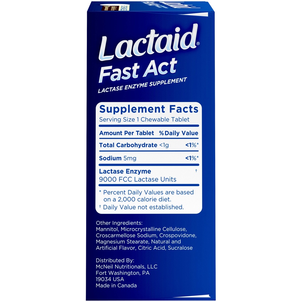 slide 5 of 6, Lactaid Fast Act Lactose Intolerance Relief Chewables with Natural Lactase Enzyme to Prevent Gas, Bloating & Diarrhea Due to Lactose Sensitivity, On-the-Go, Vanilla Twist Flavor, 60 x 1 ct, 60 ct