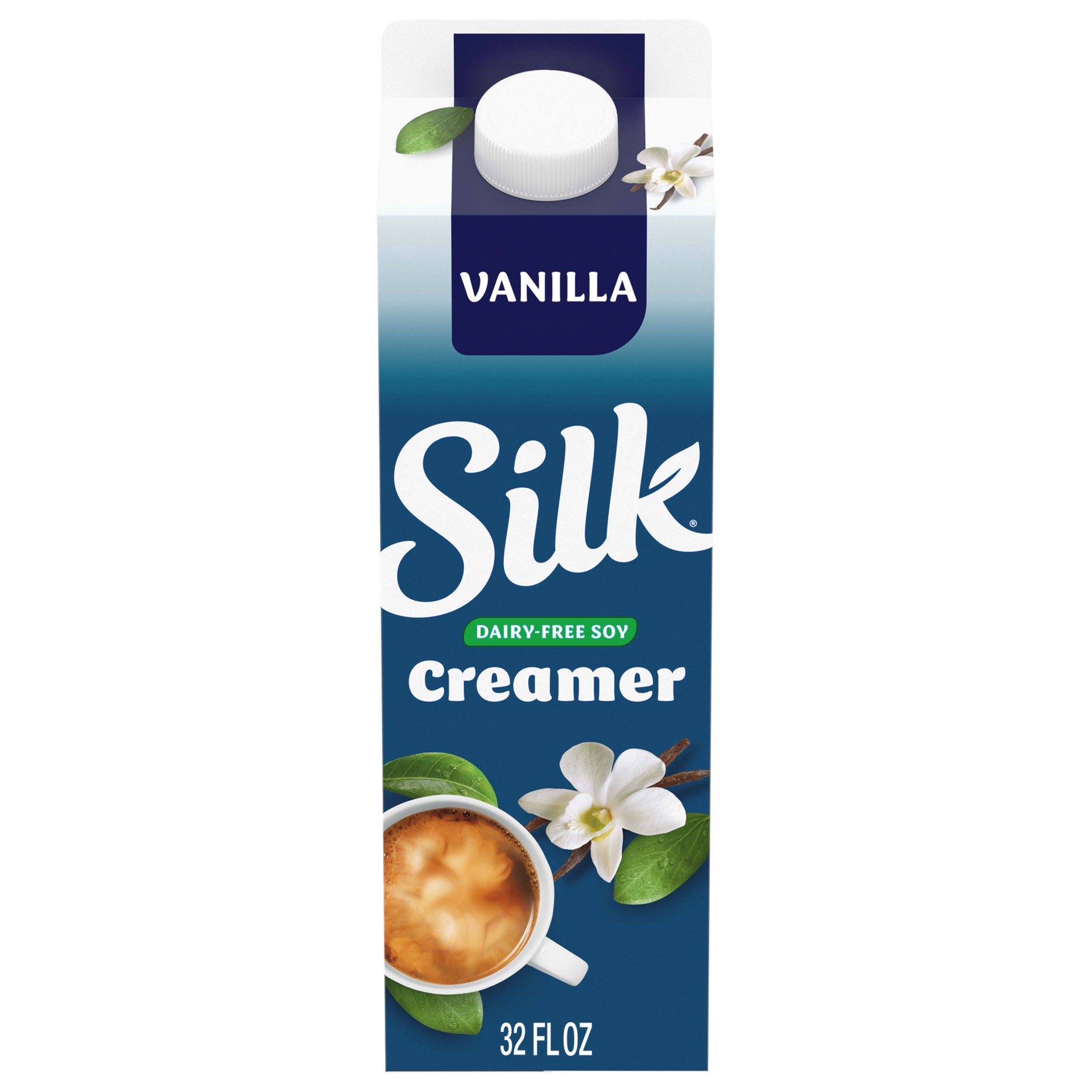 slide 1 of 12, Silk Soy Creamer, Vanilla, Smooth, Lusciously Creamy Dairy Free and Gluten Free Creamer From the No. 1 Brand of Plant Based Creamers, 32 FL OZ Carton, 32 fl oz