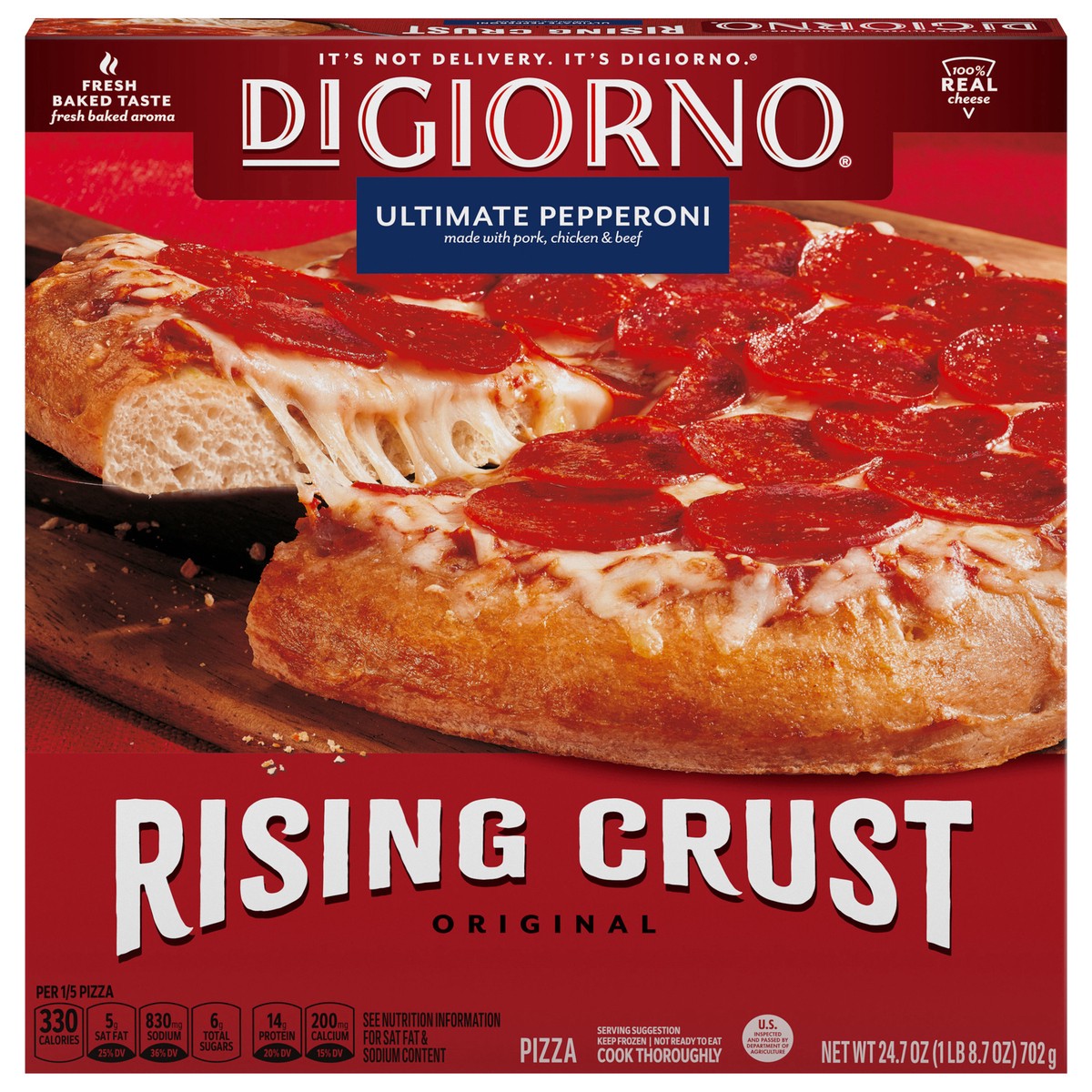 slide 1 of 12, DiGiorno Original Rising Crust Pepperoni Frozen Pizza 12in 24.7oz Pack, 24.7 oz