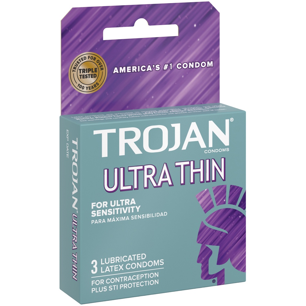 slide 3 of 4, Trojan Ultra Thin Condoms 3 ea, 3 ct