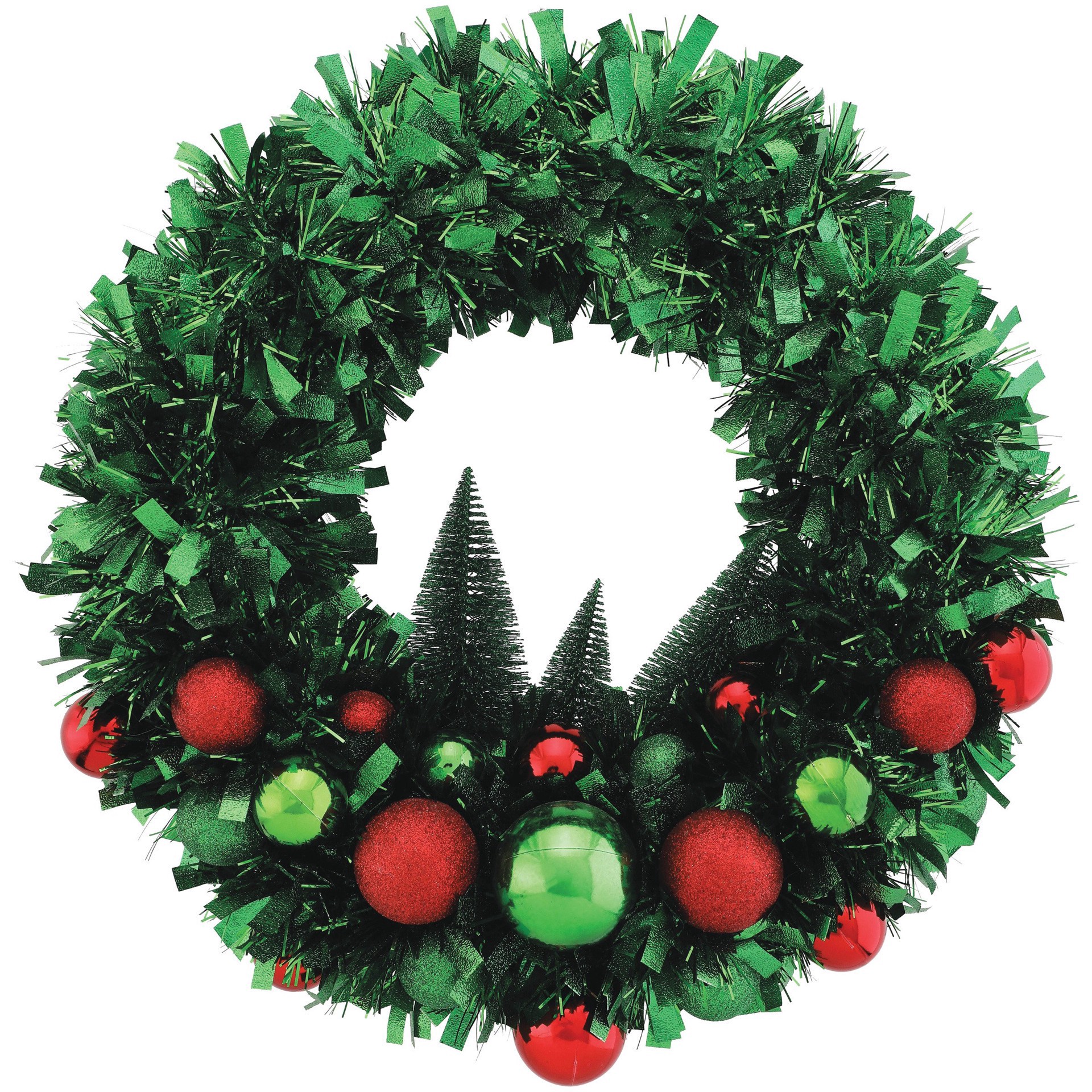 slide 1 of 1, FC Young Ornament Tinsel Christmas Wreath with Trees, 18 in
