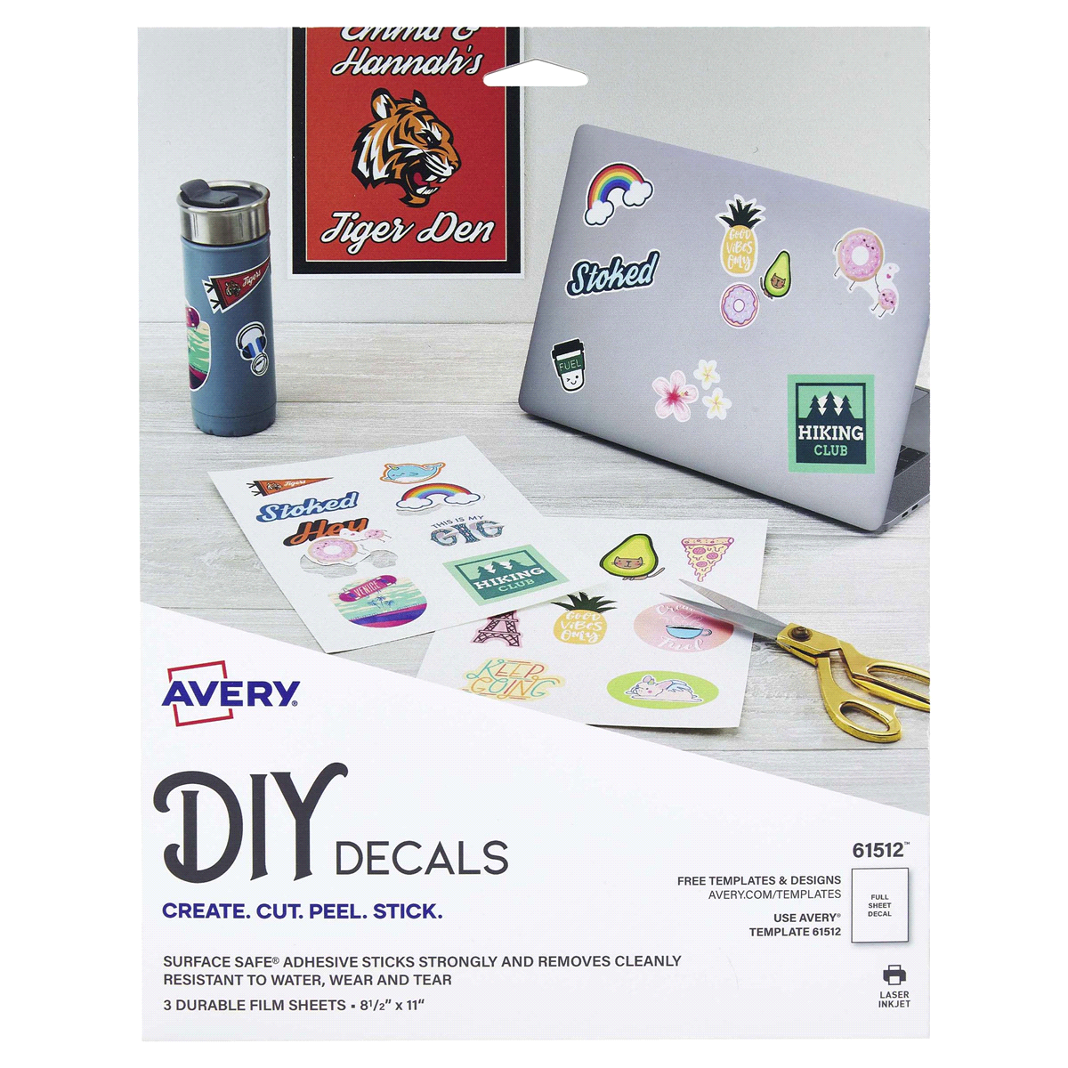 slide 1 of 1, Avery Decals with Surface Safe Removable Adhesive, Water & Tear Resistant, 8.5" x 11", 3 ct; 8-1/2 in x 11 in