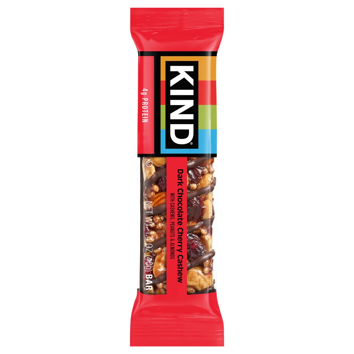 slide 1 of 2, KIND Healthy Snack Bar, Dark Chocolate Cherry Cashew, 4g Protein, Gluten Free Bars, 1.4 OZ, 1 Count, 1.4 oz