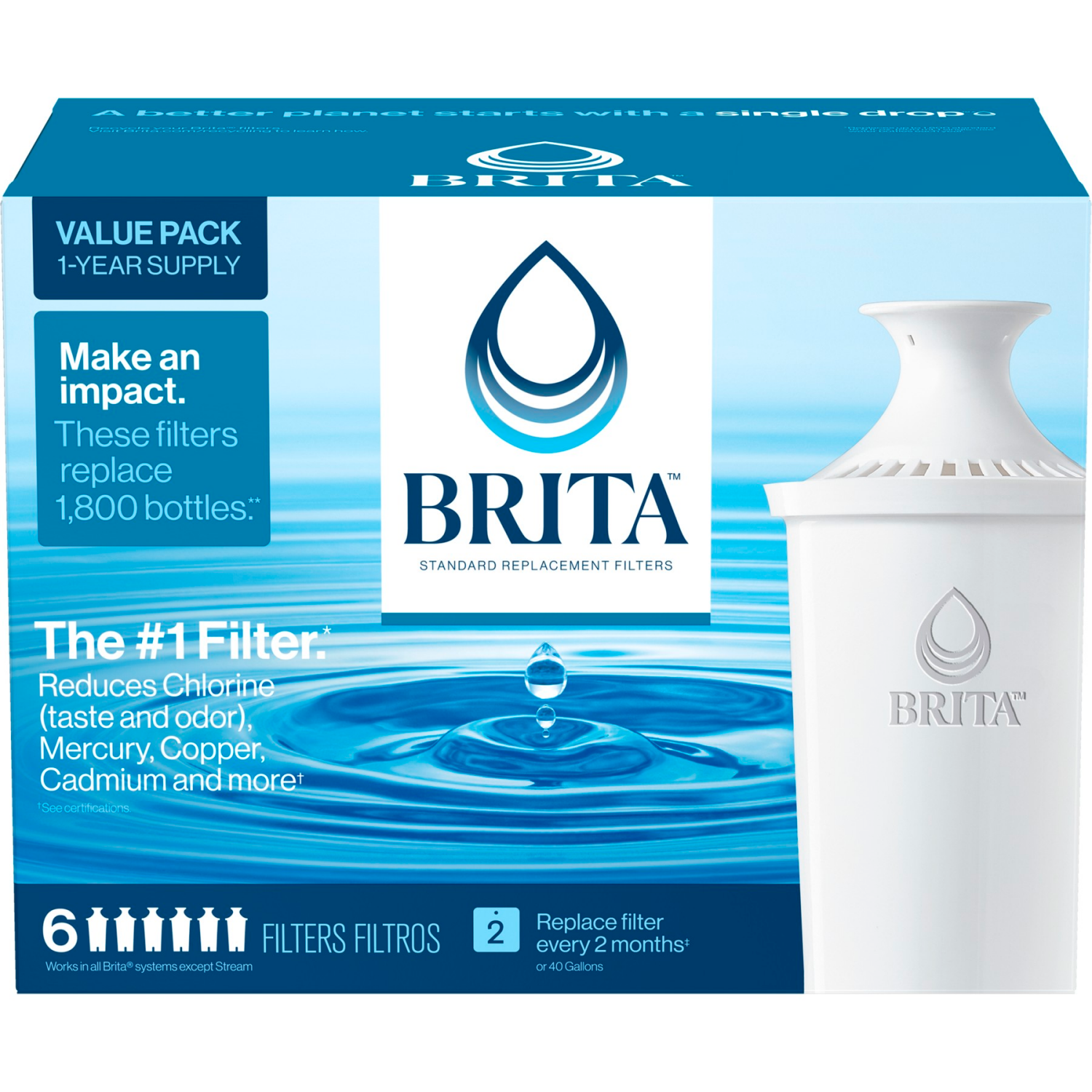 slide 1 of 8, Brita Standard Replacement Water Filter, 6 ct