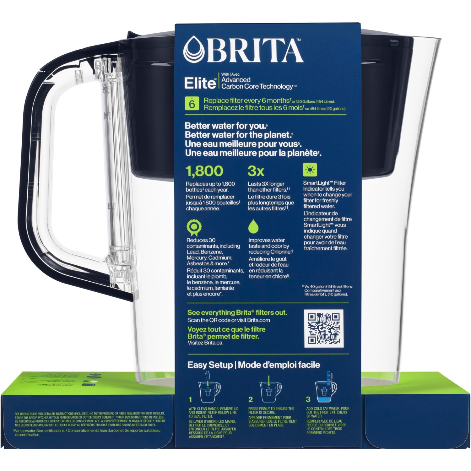 slide 2 of 8, Brita Water Filter 6-Cup Denali Water Pitcher Dispenser with Standard Water Filter Black, 48 fl oz