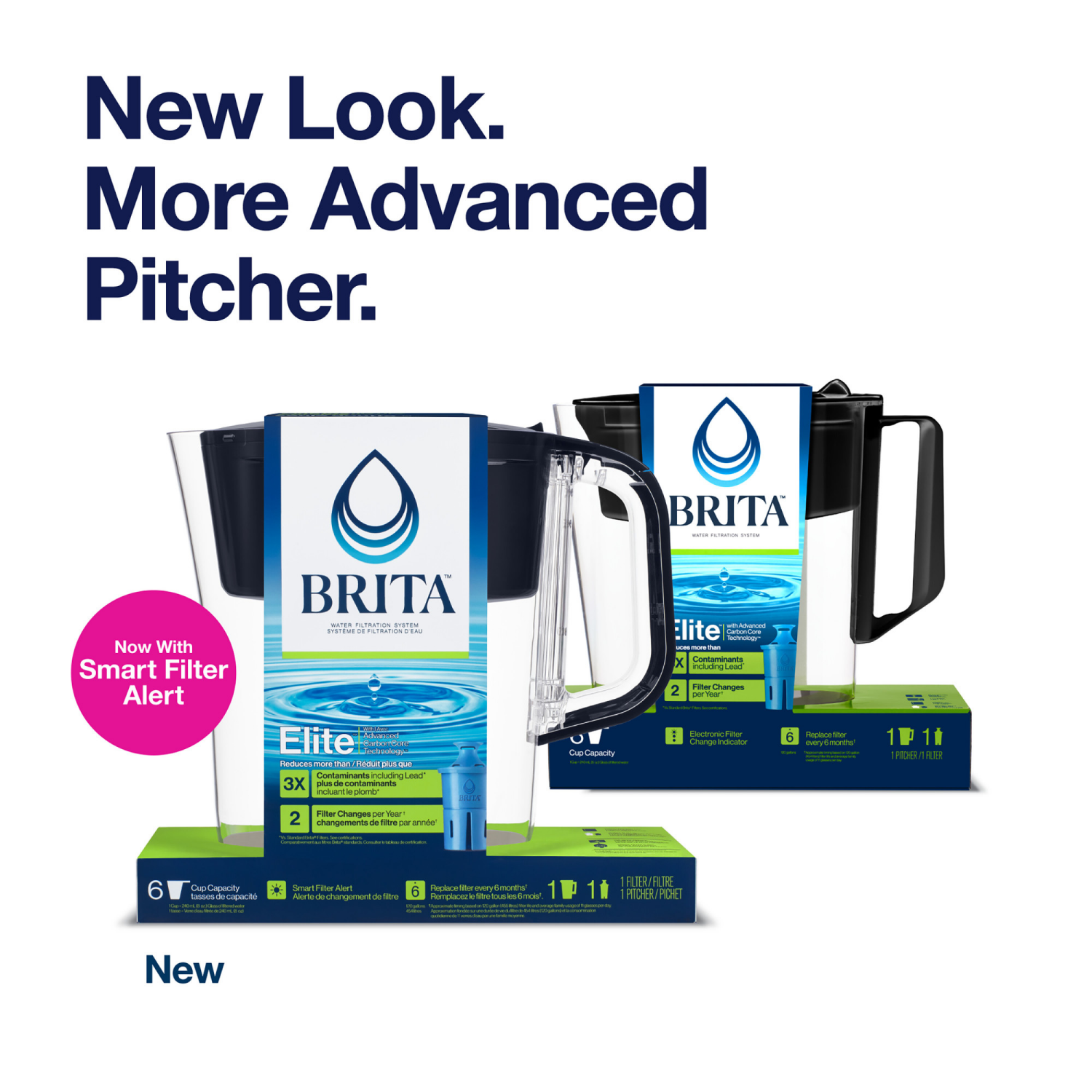 slide 6 of 8, Brita Water Filter 6-Cup Denali Water Pitcher Dispenser with Standard Water Filter Black, 48 fl oz