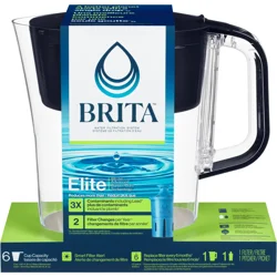 Brita Water Filter 6-Cup Denali Water Pitcher Dispenser with Standard Water Filter Black