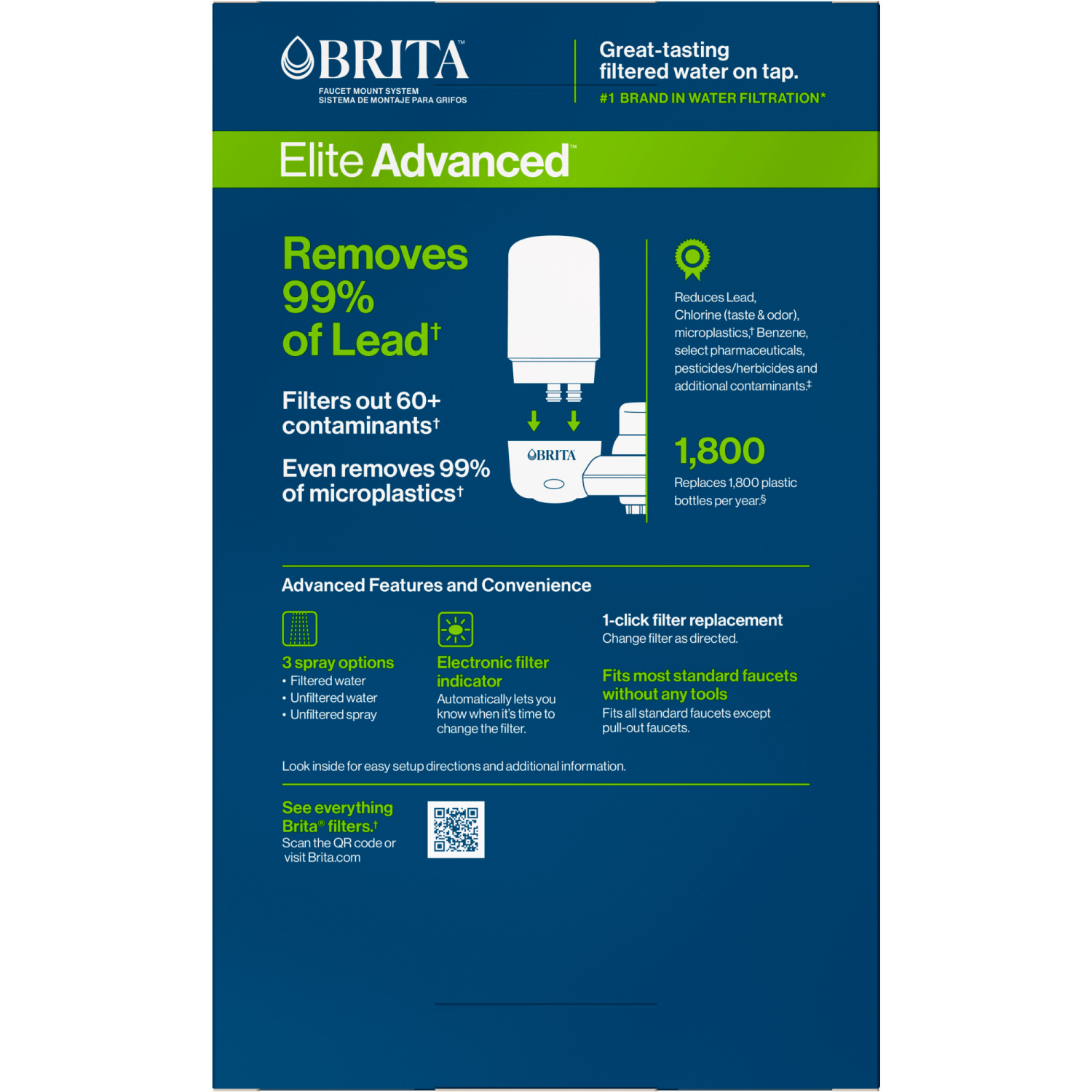 slide 4 of 8, Brita Tap Water Filter System, Water Faucet Filtration System with Filter Change Reminder, Reduces Lead, BPA Free, Fits Standard Faucets Only - Complete, White, 1 ct