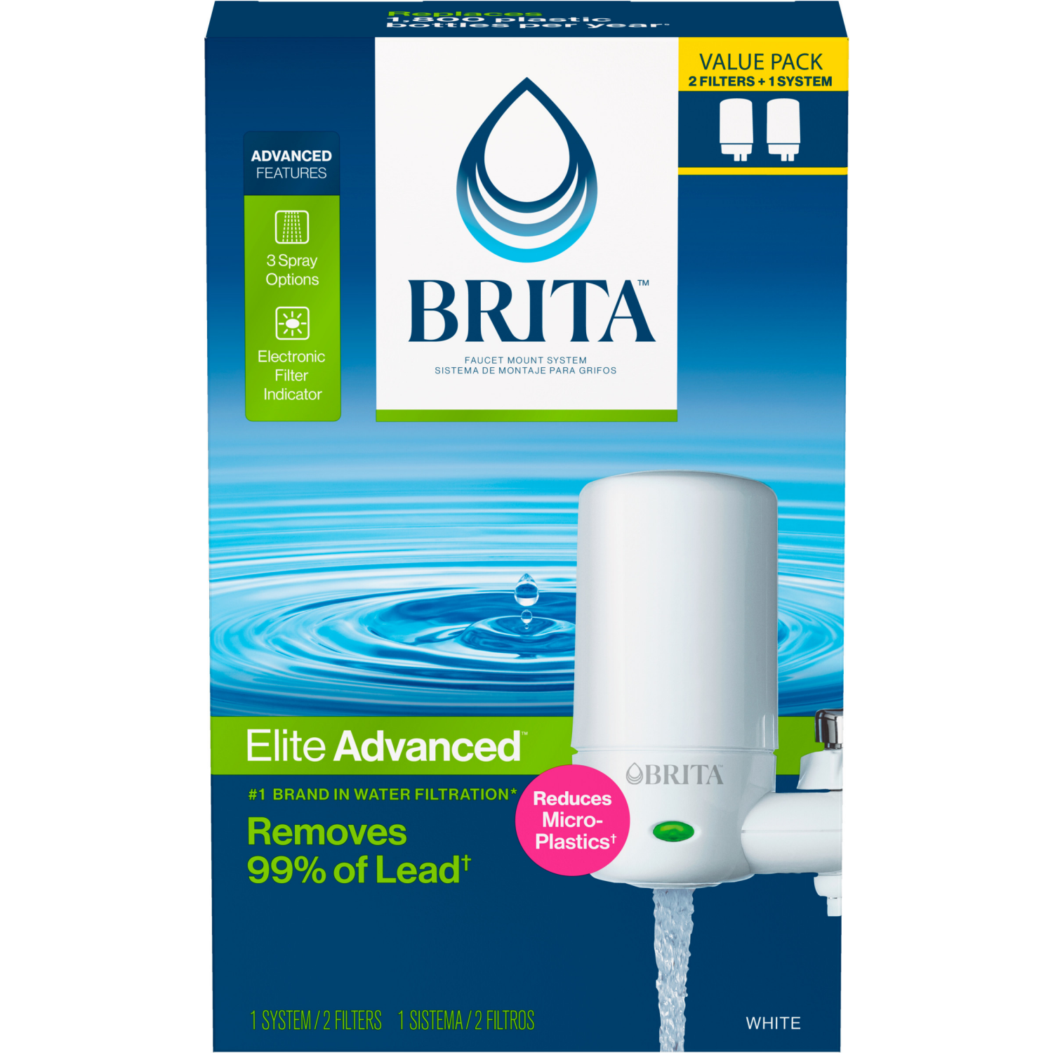 slide 1 of 8, Brita Tap Water Filter System, Water Faucet Filtration System with Filter Change Reminder, Reduces Lead, BPA Free, Fits Standard Faucets Only - Complete, White, 1 ct