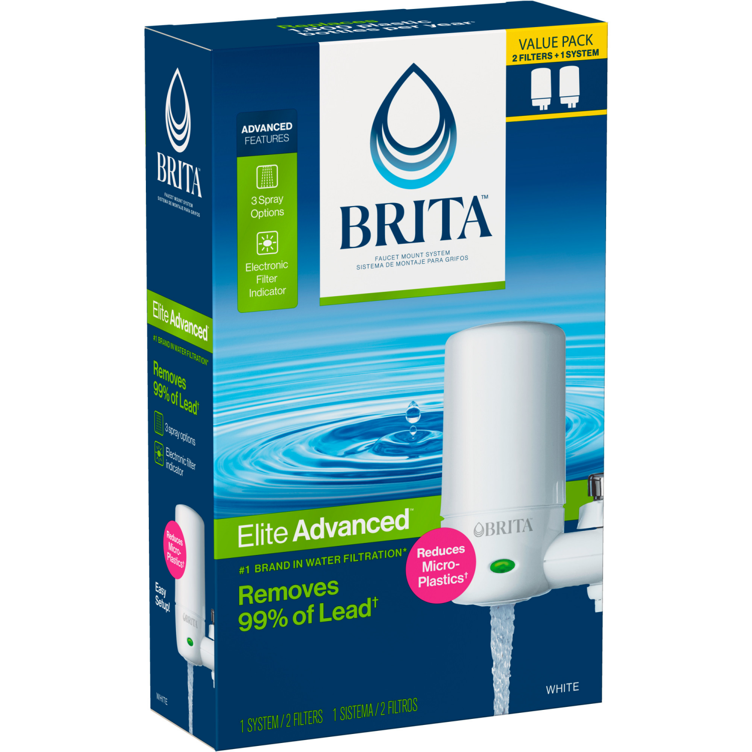 slide 6 of 8, Brita Tap Water Filter System, Water Faucet Filtration System with Filter Change Reminder, Reduces Lead, BPA Free, Fits Standard Faucets Only - Complete, White, 1 ct