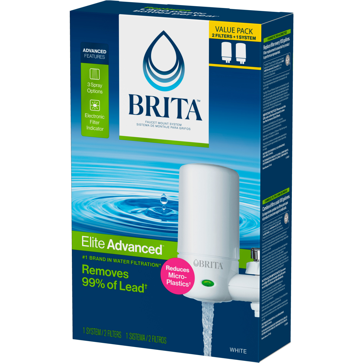 slide 7 of 8, Brita Tap Water Filter System, Water Faucet Filtration System with Filter Change Reminder, Reduces Lead, BPA Free, Fits Standard Faucets Only - Complete, White, 1 ct