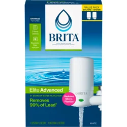 Brita Tap Water Filter System, Water Faucet Filtration System with Filter Change Reminder, Reduces Lead, BPA Free, Fits Standard Faucets Only - Complete, White