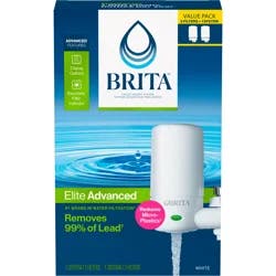 Brita Tap Water Filter System, Water Faucet Filtration System with Filter Change Reminder, Reduces Lead, BPA Free, Fits Standard Faucets Only - Complete, White