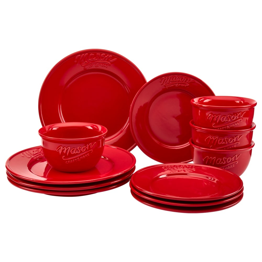 slide 1 of 1, Tabletops Unlimited Mason Ceramic Dinnerware Set - Red, 12 ct