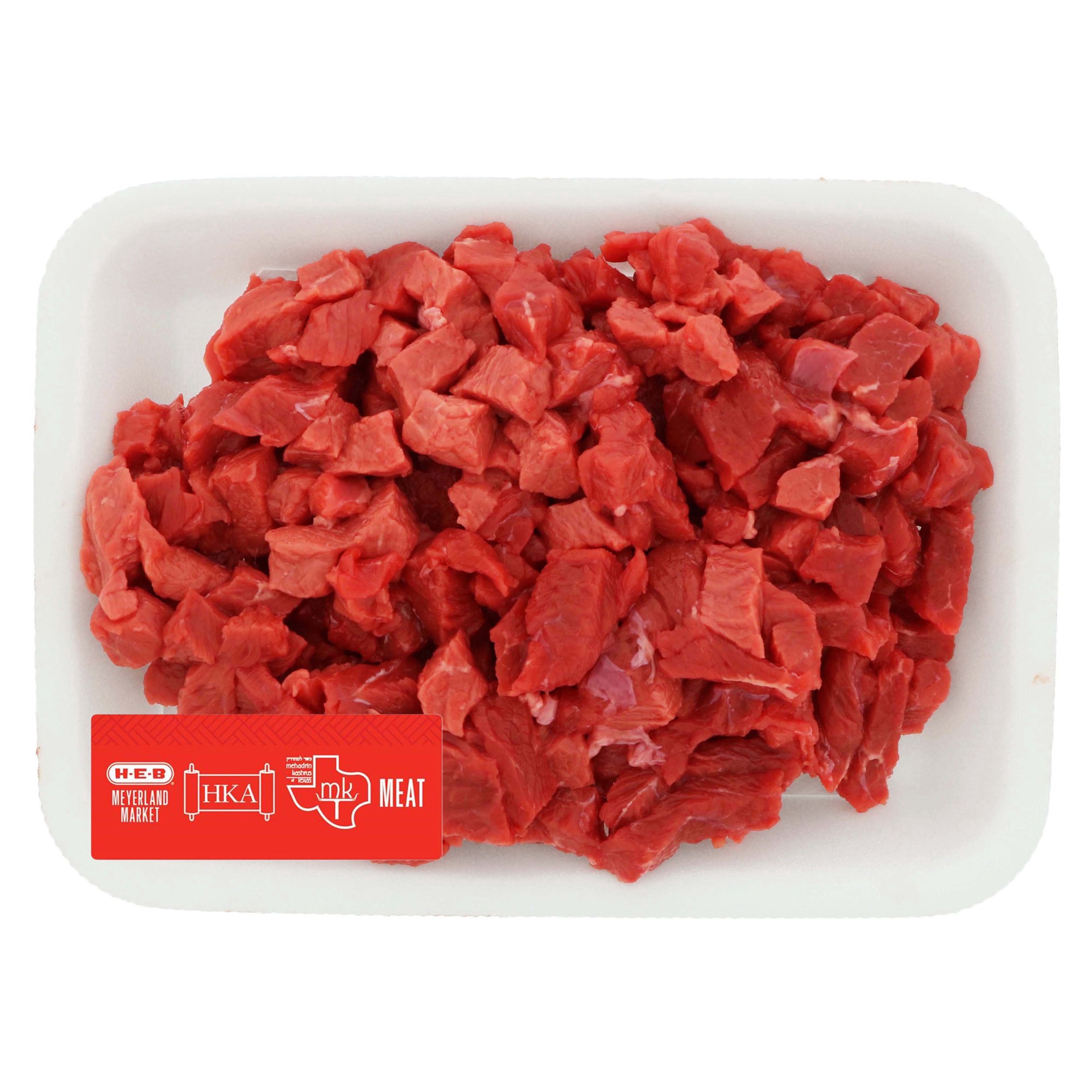 slide 1 of 1, H-E-B Kosher Beef Cubes Fine Diced Boneless, per lb