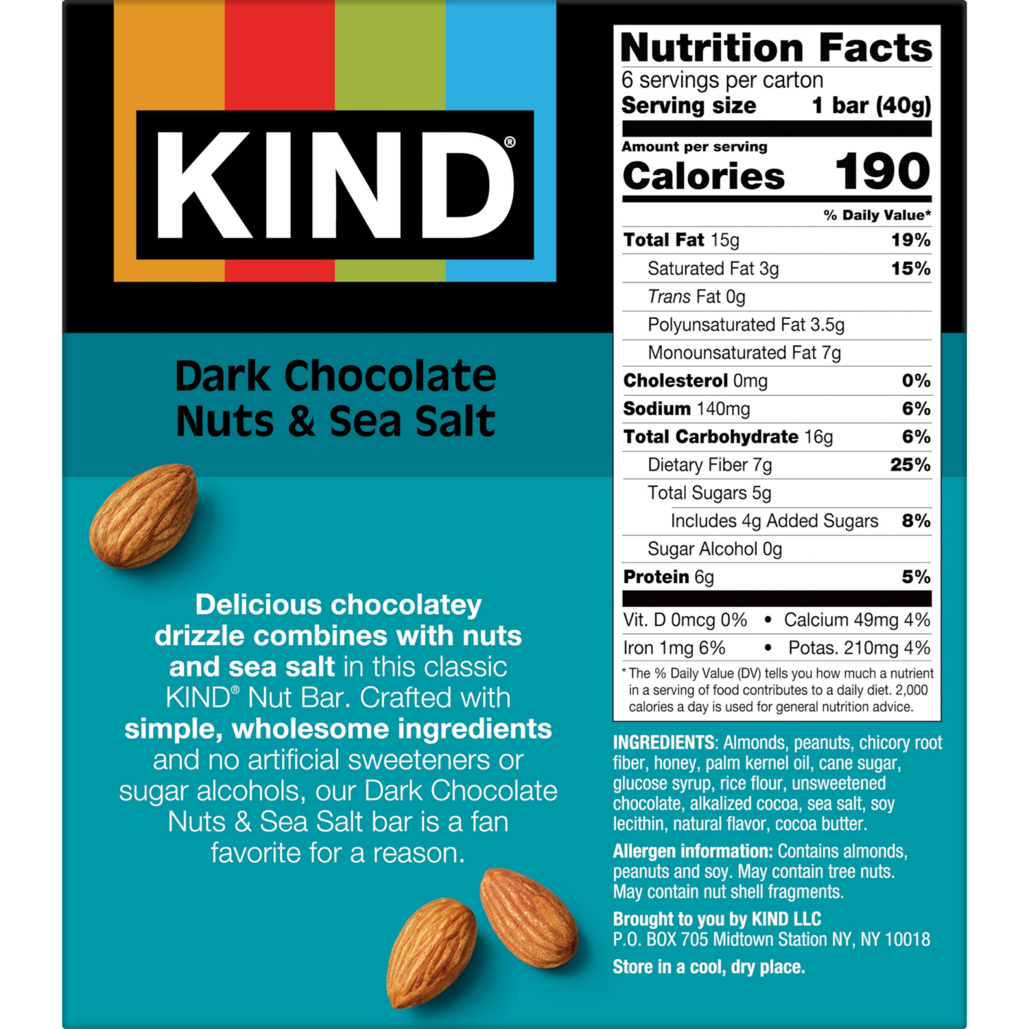 slide 2 of 6, KIND Healthy Snack Bar, Dark Chocolate Nuts & Sea Salt, 5g Sugar | 6g Protein, Gluten Free Bars, 1.4 OZ, 6 Count, 6 ct