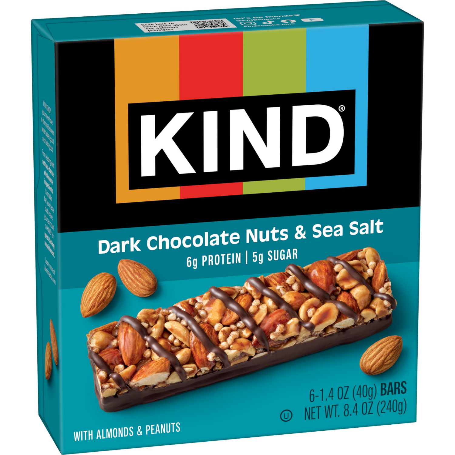 slide 5 of 6, KIND Healthy Snack Bar, Dark Chocolate Nuts & Sea Salt, 5g Sugar | 6g Protein, Gluten Free Bars, 1.4 OZ, 6 Count, 6 ct