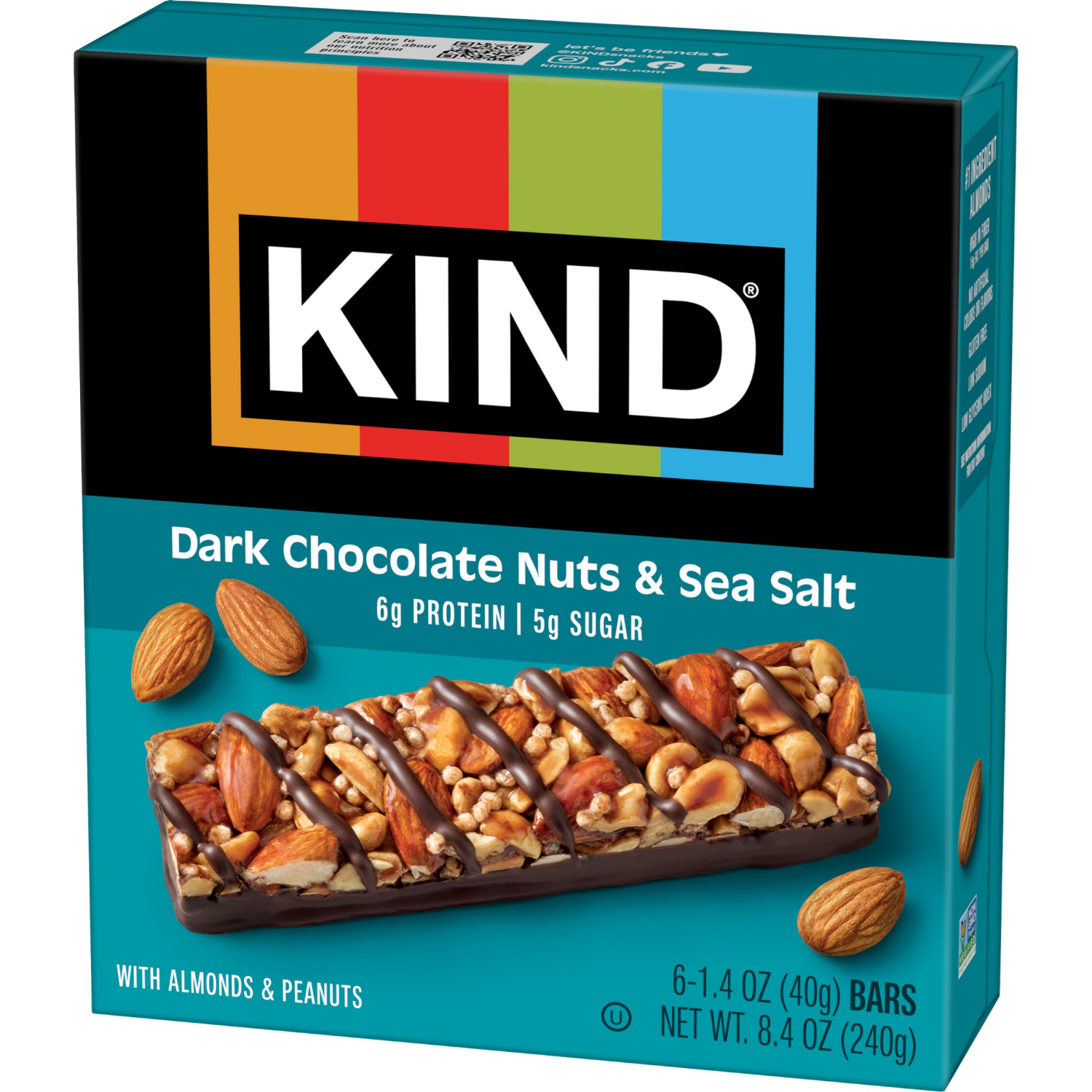 slide 6 of 6, KIND Healthy Snack Bar, Dark Chocolate Nuts & Sea Salt, 5g Sugar | 6g Protein, Gluten Free Bars, 1.4 OZ, 6 Count, 6 ct