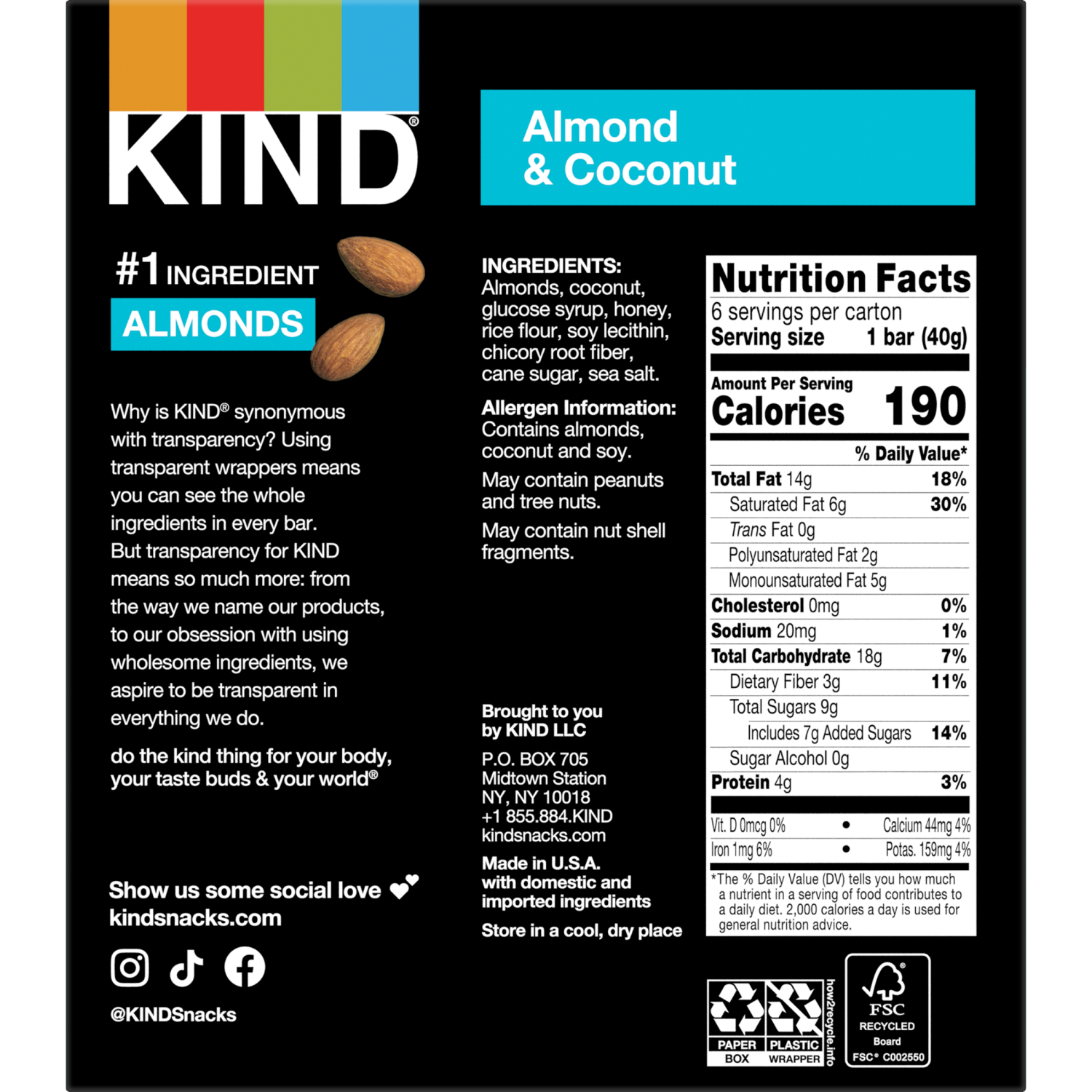 slide 2 of 7, KIND Almond & Coconut Bars, Low Glycemic Index, Gluten Free Bars, 1.4 OZ Bars (6 Count), 6 ct
